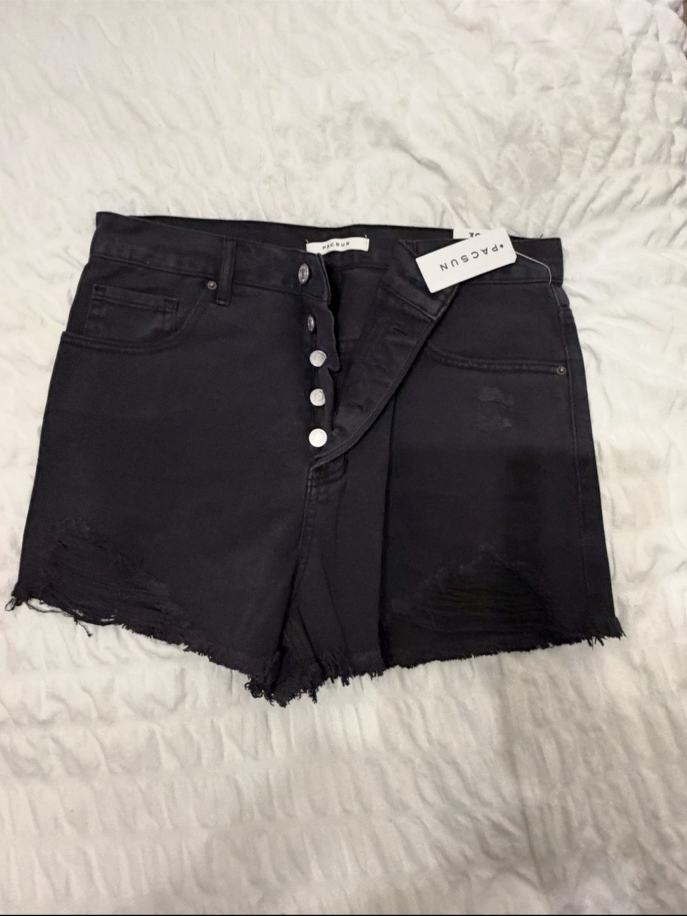 PacSun Black High-Rise Button-Fly Distressed Jean Shorts